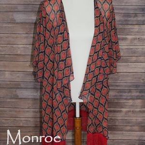 LuLaRoe L Monroe Kimono w Red Fringe NWT
